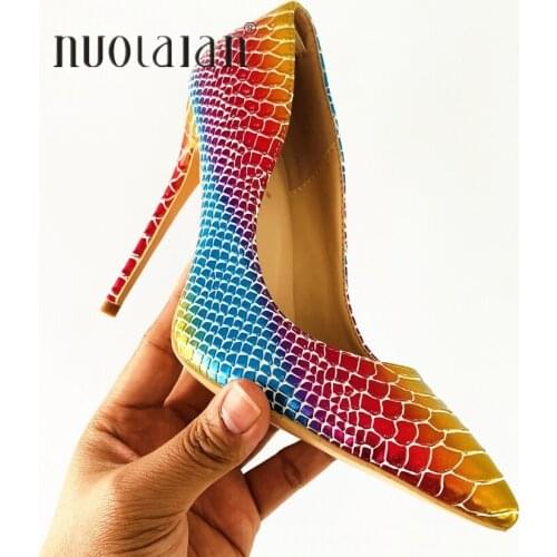 High Quality women pumps Snake Printed high heel pumps shoes for women fashion pointed toe high heels party wedding shoes woman