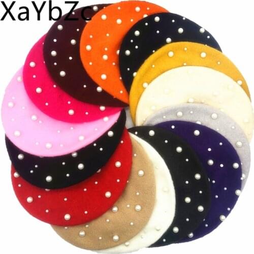 2020 wool women winter berets luxury pearl rivet Kashmir Vintage hot woman Vogue beret hats girls flat cap boin