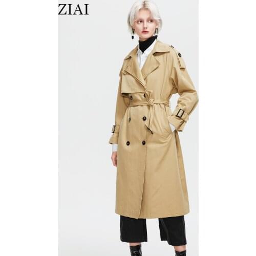 ZIAI Womens windbreaker 2021 Autumn Long Trench Coat Fashion Large Raincoat With Strap Double Breasted Women coat ZS-7275