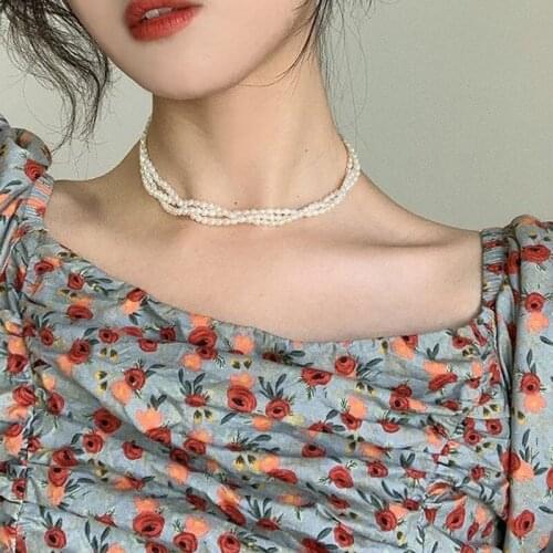 3 row pearl choker necklace for women 925 sterling silver weaved braided twist clavicle collar necklace french style fashion