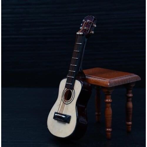 1:12 Dollhouse Miniature Guitar Ukulele Accessories Musical Model Toy Ornaments For Dollhouse Decor Instrument Wood C E4C6