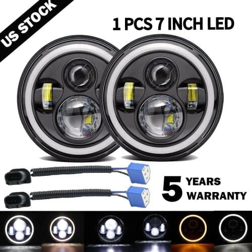 7 Inch Led Headlight H4 DRL Round 7'' Headlights With Yellow & White Angel Eye For Jeep Wrangler Turn Signal Light Running Light
