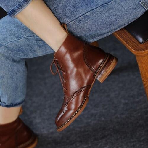 2021 New Autumn Women Shoes Lace-up Chelsea Women Boots Winter Block Ankle Boots for Women Zapatos De Mujer Womens Chunky Boots