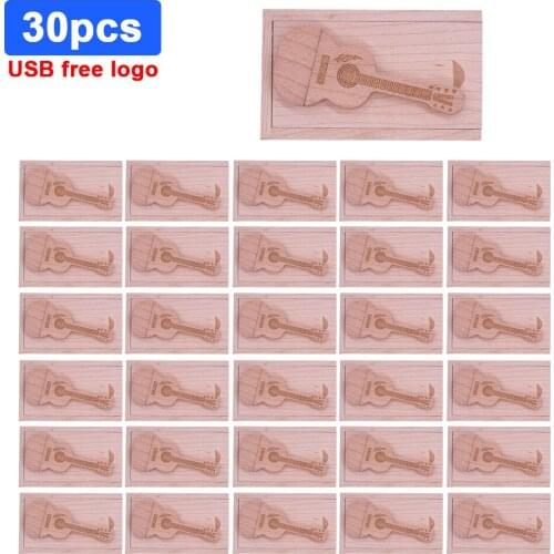 30pcs/lot USB 2.0 Pendrives 64GB Memory Stick Pendrive Wooden Guitar 4GB 8GB 16GB 32GB Wood Violin U Disk Gift free custom logo