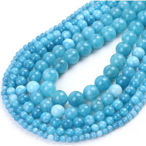 Angelite Natural Stone Blue Chalcedony Loose Beads For Jewelry Making DIY Bracelet Accessories 15" 4/6/8/10/12mm