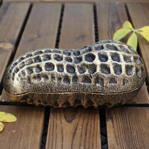 Antique Gold Peanut Cast Iron Trinket Box For Jewelry Storage European Country Accents Handmade Rough Tabletop Heavy Metal Case