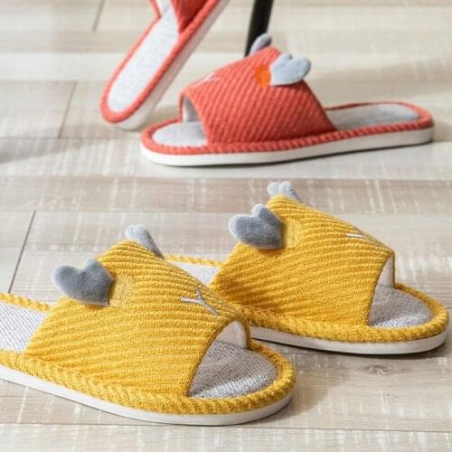 Free Shipping Hot 2021 Women Sheep Horns Linen Shoes Cute Couples Indoor Sandals Flexible Non-slip Slippers For Man Zapatos