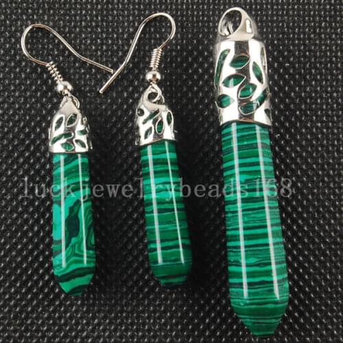 Free Shipping Women Fashion Jewelry Malachite Pendant Earrings Pair Set C3108