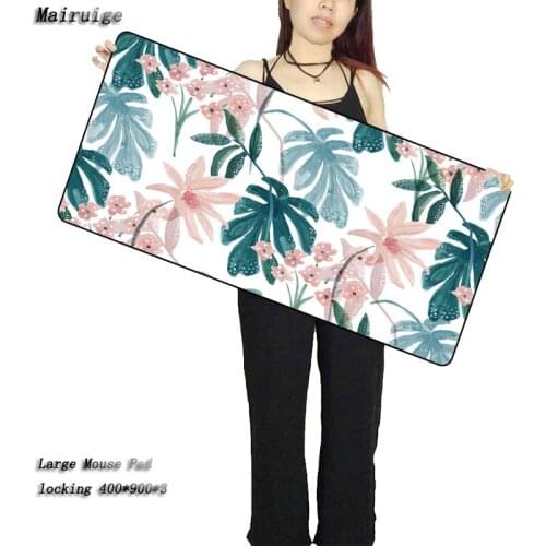 Mairuige Tropical Leaves Large Mouse Pad for Gamer Play Computer Keyboard Desk Mat Tablet Gaming with Lock Edge 30x80cm 40x90cm