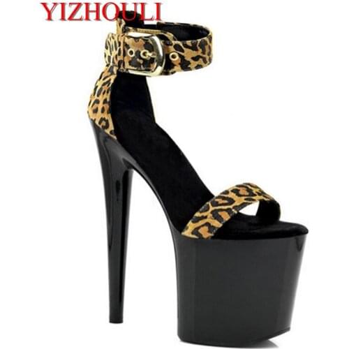 Thin Heels Sandals 8 Inch Leopard Print Velvet Sexy Cover Heel Shoes 20cm High Heels Platform Dance Shoes