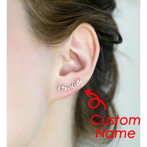 EManco Customized Name Earrings for women Gold Personalized Letter 316L Stainless Steel Stud earrings Jewelry Gift
