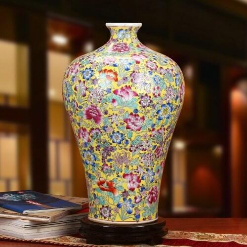 Jingdezhen Ceramic Art Porcelain High Quality Boutique Pink Yellow Peony Landing Large Vase porcelain ceramic vase