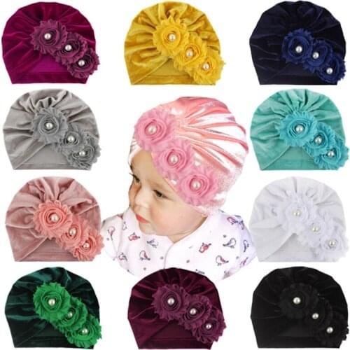 Baby Hair Band Childrens Gold Velvet Hat Sun Flower India Headgear Caps Toddler Hair Ties For Kids Turband Newborn Headwear