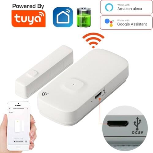 Tuya Door sensor with battery recharge port wireless Magnetic window detector Magnet switch open alarm smart life AlexaGoogle