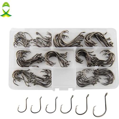 JSM 150pcs 7384 High Carbon Steel Fishing Hooks Offset Sport Circle Hooks Carp Fishing Goods Accessories Set With Box