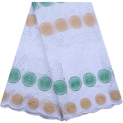 Kalume Nigerian Cotton Lace Fabrics Yellow Green White High Quality Lace For Man African Swiss Voile Lace Fabric 5 Yards 1806