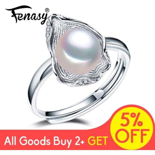 FENASY Freshwater Pearl Rings Boho Shell Shape 925 Sterling Silver Vintage Ring For Women Wave Jewelry CZ Cubic Zirconia Ring