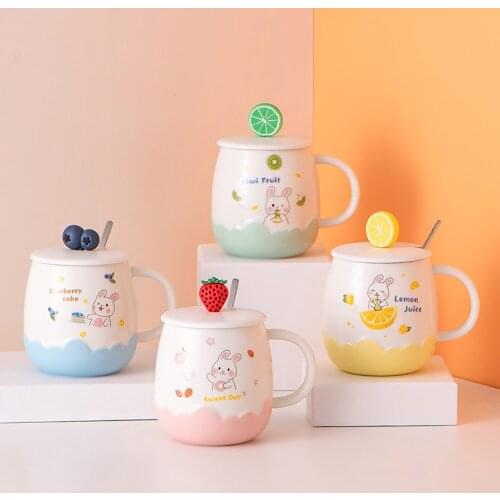 Creative lovely relief ceramic mug with cover spoon 500ml cartoon belly water cups office coffee cup practical Gift Mugs