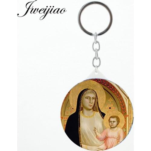 JWEIJIAO Virgin Mary Pictures Round Makeup mirrors keychains Mysterious religious art custom Mini Compact mirror vm01