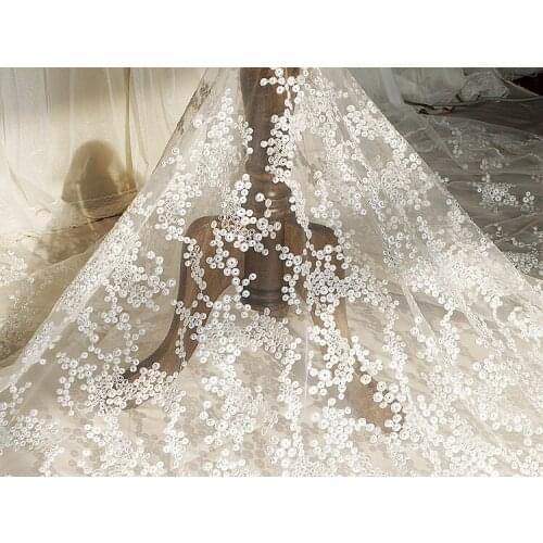 Bridal lace fabrics whole piece heavy embroidery lace little round circle shape flower lace fabric