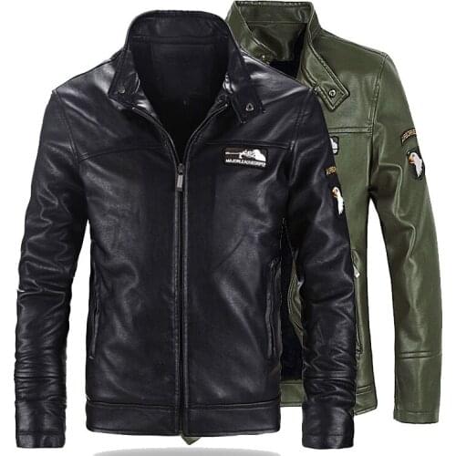 New Mens Leather Jacket Coat 5XL 6XL Male Stand Collar Pilot PU Leather Jackets Men Biker Jacket Coat AF51