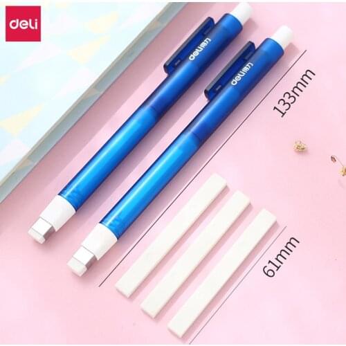 Deli Press Eraser Retractable Pencil Eraser Rubber Writing School Stationery With Eraser Replacement Core For Kids Student