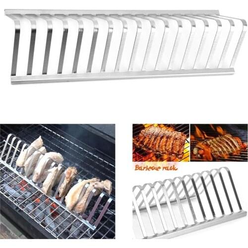 Best Stainless Steel Barbecue Grill Holder Smoking Rib Racks Grilling BBQ Outdoor Roasting Stand Picnic Utensil