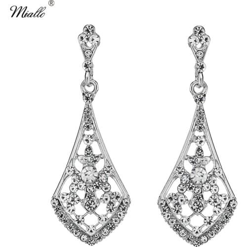 Miallo Fashion Wedding Women Long Dangle Earrings Classic Wedding Jewelry Crystal Dangle Earrings for Bride