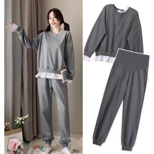 Fashion Pregnant Clothes Autumn Winter Suit Fashion Top Womens Loose Top and Pants Two Piece Set Maternity Sets Plus Size