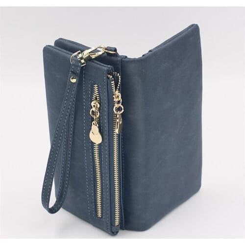 Fashion Women Wallets Dull Polish Leather Wallet Double Zipper Day Clutch Purse Wristlet Portefeuille Handbags Carteira Feminina