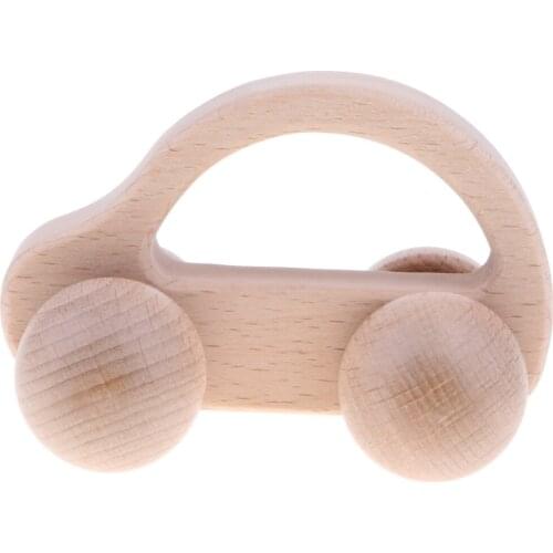 Montessori Style Infant Toy Wooden Baby Rattle Teether Clutching Teething Toys Crib Musical Shaker - Car Rattle