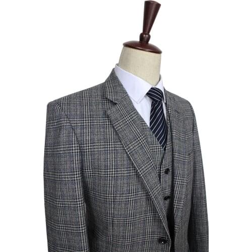 2016 custom made Mens suit wool Grey Traditional Tweed Retro British style tailor wedding slim fit Blazer suits for men 3 piece