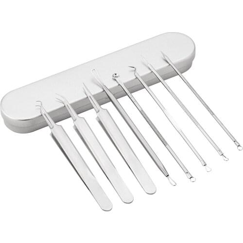 8pcs/7pcs/6pcs Blackhead Acne Remover Tool Kit Facial Comedones Acne Needle Clip Pimple Tweezer Blemish Extractor Set Skin Tools