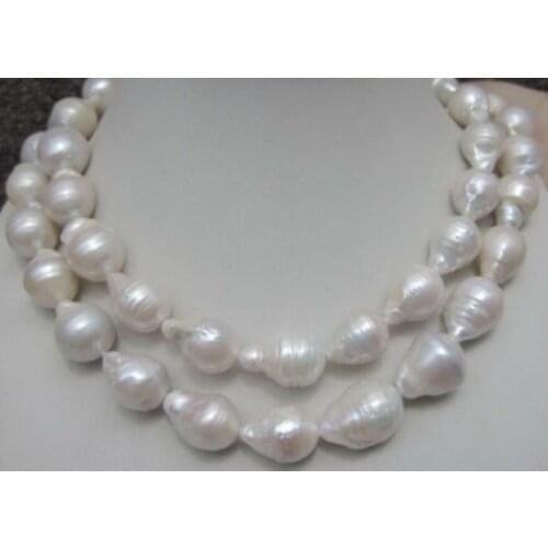Huge 12-16mm Natural South Sea White Baroque Pearl Necklace 34" Silver Clasp