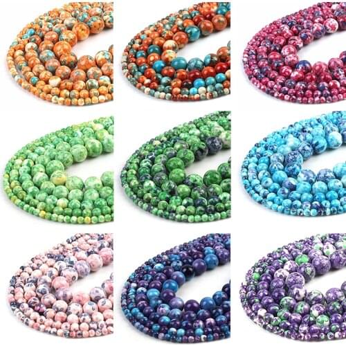 Wholesale Natural Colorful Rain Jaspers Round Beads Loose Stone Beads For DIY Jewelry Making Bracelet 15''4/6/8/10/12mm