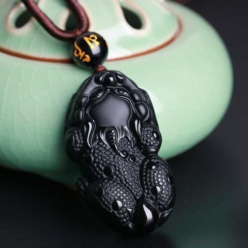 Natural Black Obsidian Beads Necklace Hand-Carved Tiger Jade Pendant Fashion Charm Jewellery Amulet for Man Women Gifts Jewelry