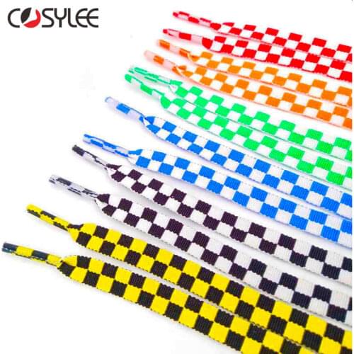1Pair Flat Black And White Grid ShoeLace Mosaic Sublimated Printing Checkered Ribbons Shoelaces Polyester Heavy Duty Sneaker