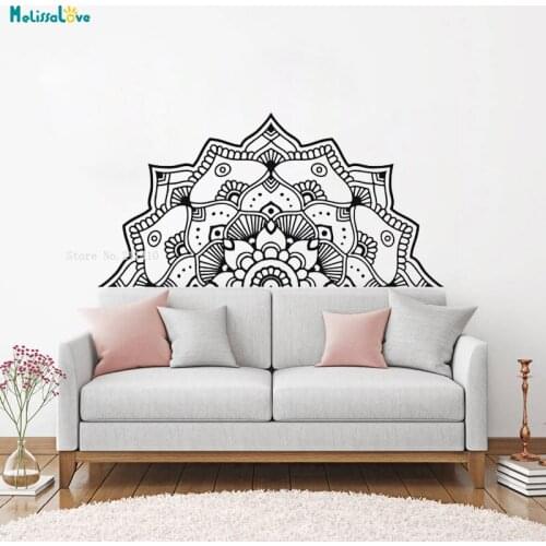 Half Flower Mandala Vinyl Wall Decal Headboard Indian Home Decor Living Bedroom Yoga Studio Removable Art Mural Removable YT1281