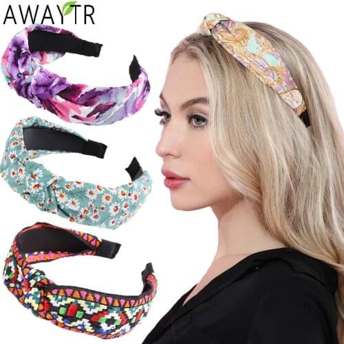 Top Knot Headbands for Women Simple Fabric Girls Hairband Bezel Hair Accessories Wide Print Hair Head Band Hoop Female Headdress