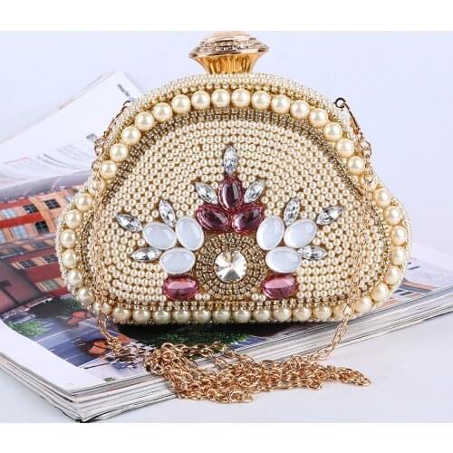 Gold Silver Color Luxury Crystal Imitation Pearl Women Evening Bags 2020 Fashion Metal Chain Shoulder Handbag Clutches Purses