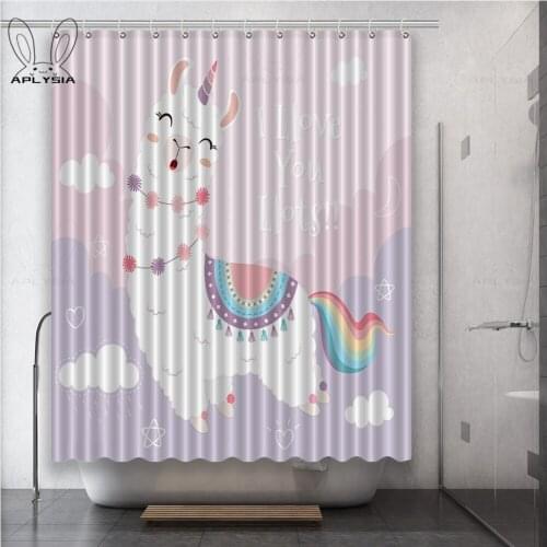 Pink Alpaca Cartoon Alpaca White Alpaca Brown Alpaca Polyester Fabric Shower Curtain for Bathroom with Plastic Hooks