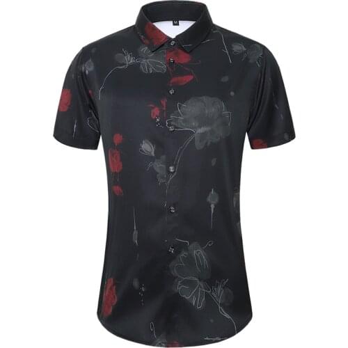 45KG-105KG High Quality Summer New Soft Cool Floral Printed Button Down Casual Regular Fit Short Sleeve Shirts 4XL 5XL