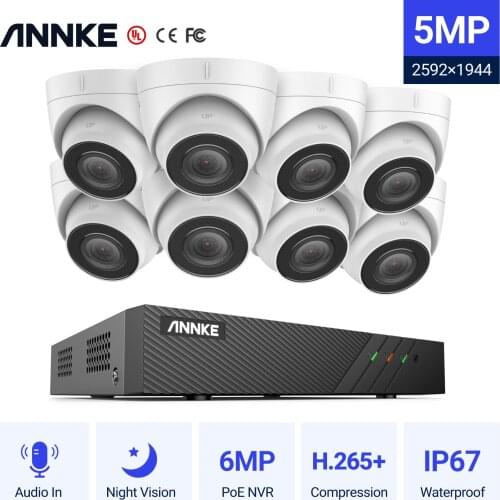 ANNKE 8CH FHD 5MP POE Network Video Security System H.265+ 6MP NVR With 8X 5MP Weatherproof Video Surveillance Camera POE Camera