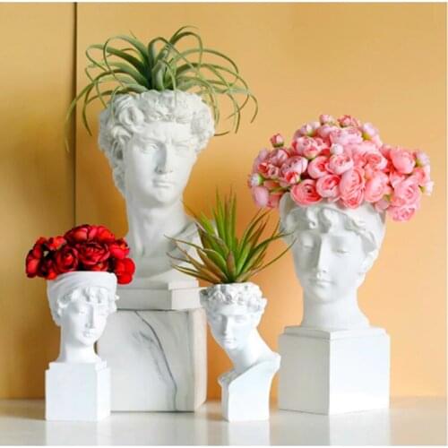 Modern Nordic Style Creative Portrait Vase Human Head Flower Vases Decorative Ornaments Resin David Home Flowers Art Decor