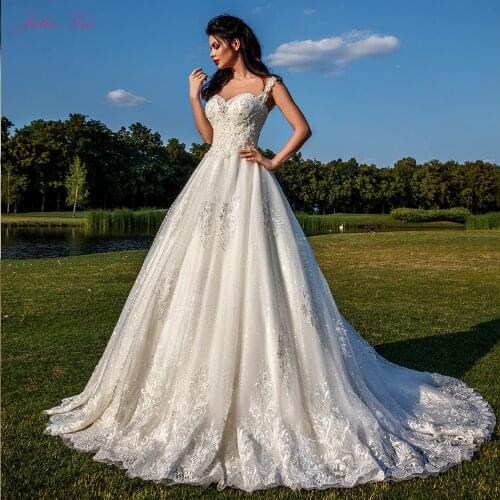 Julia Kui Sweetheart A-Line Wedding Dress 2020 Sleeveless Appliques Lace Bridal Gowns Robe De Mariage With Beaded Pearls