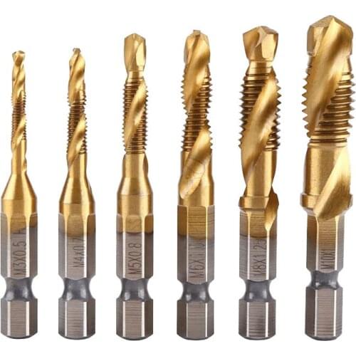 M3 M4 M5 M6 M8 10 Drilling, Tapping, Chamfering One-Piece Spiral Titanium-Plated Taps Three-in-one High-Speed Steel Machine Taps