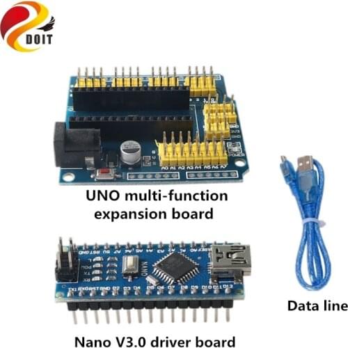 SZDOIT Nano V3.0 Atmega328P CH340G Improved Version Board + Uno Expansion Board A Set Control Kit Send Data Cable
