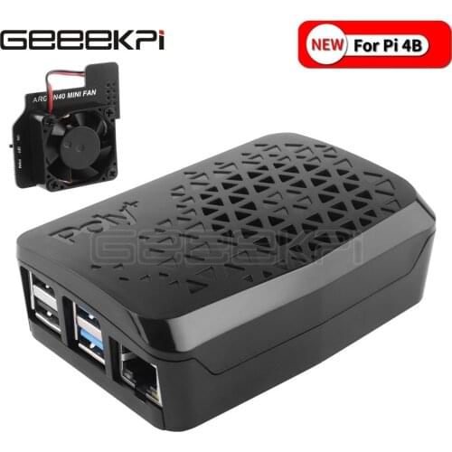 Geeekpi Poly+ Black Case ABS Plastic Case Protective Box with Cooling Fan for Raspberry Pi 4B