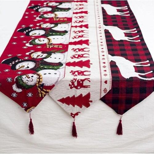 1 Piece Christmas Table Runner Pattern Cotton Linen European Embroidered Tapestry Santa Table Runners Decoration 35*180cm