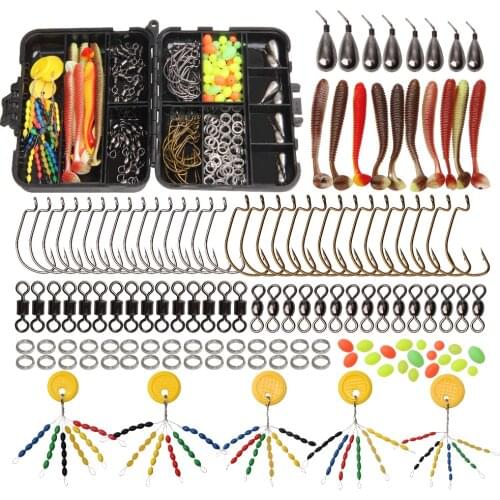 153Pcs Fishing Accessories Kit Including Sinker weights Hooks Rolling Barrel Swivels Beads Ring Space Beans With Plastic Box